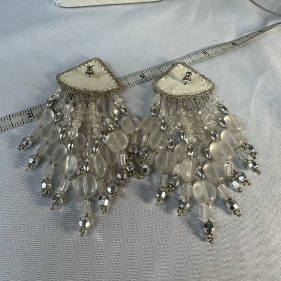 Long large frosty white silvertone earrings - Picture 3 of 6